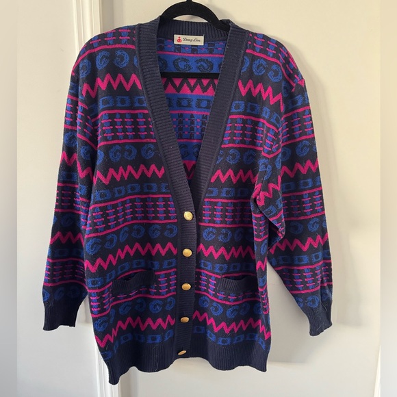 Sweaters - Funky Patterned Thrifted Cardigan with Gold Buttons